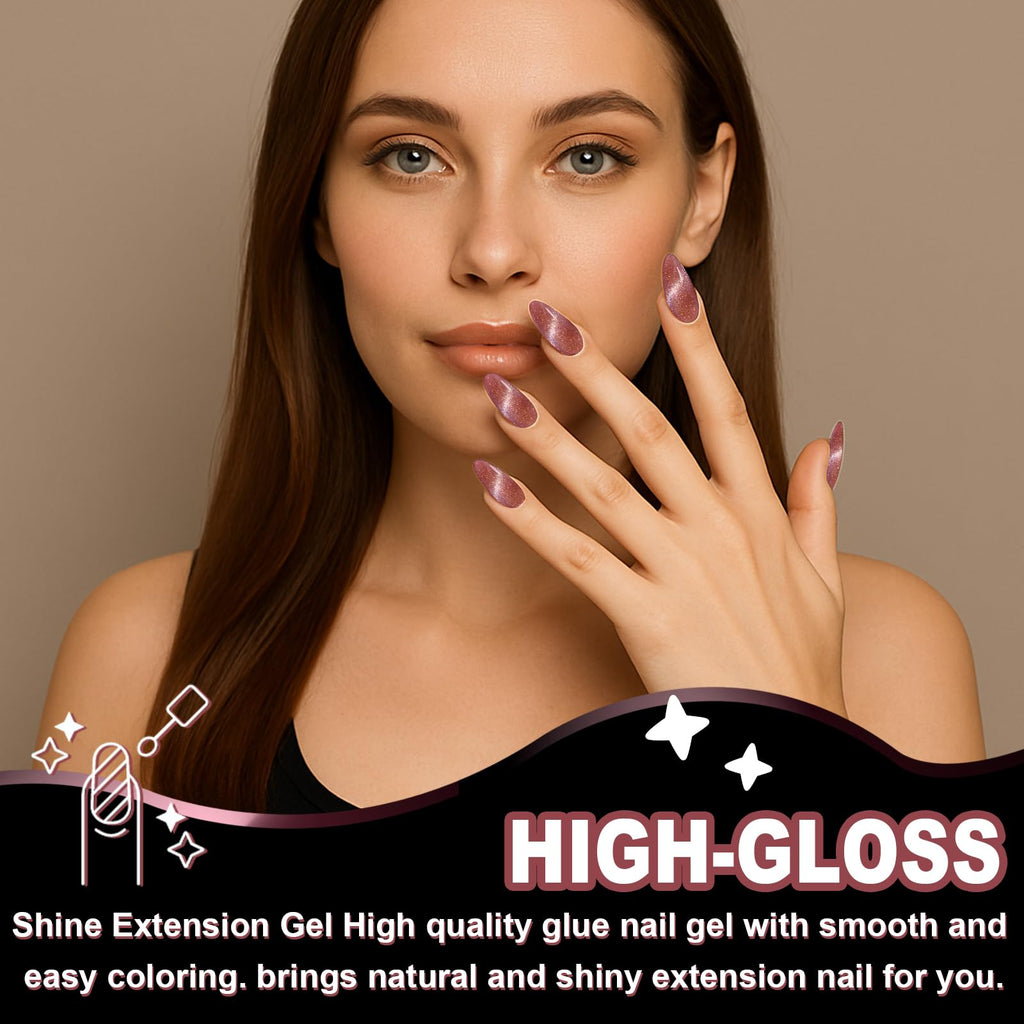 Poly Gel Nail Kit, EBANKU Cat Eye Poly Nail Gel Pink Purple Gold Glitter Magnetic Builder