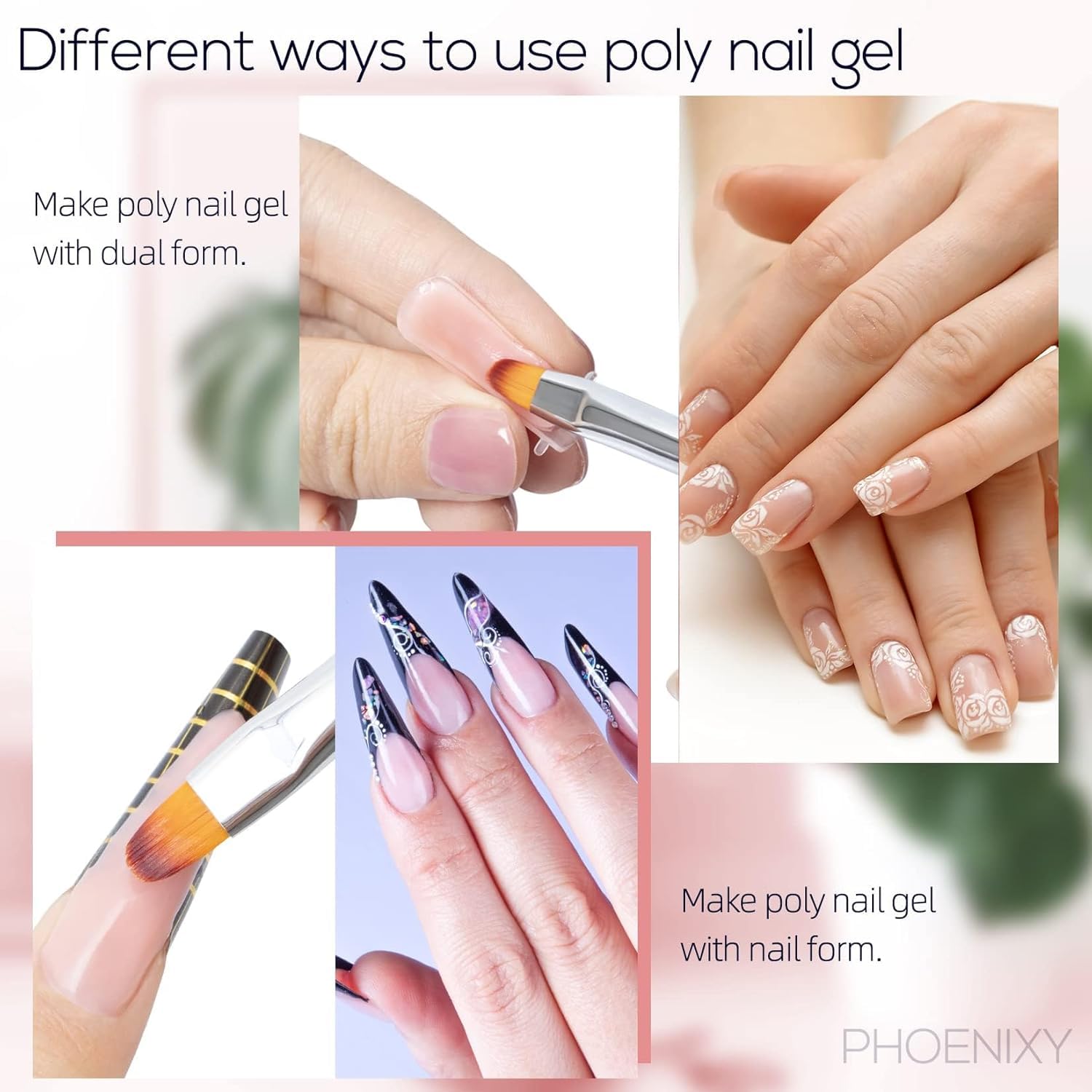 7 different packs . Phoenixy Poly Nail Gel Kit 6 Colors Pink Nude with Sliver Gold Glitter Poly Extension Gel 15 ml