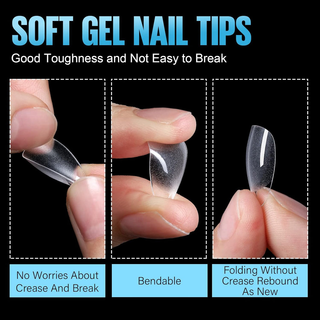 TOMICCA Gel Nail Glue for Nail Tips  plus 4 different packs for nail tips - 15ml Super Strong Nail Glue Compatible with Acrylic Nails,Soft Gel Nail Tips and Press On Nails, UV/LED Curing,