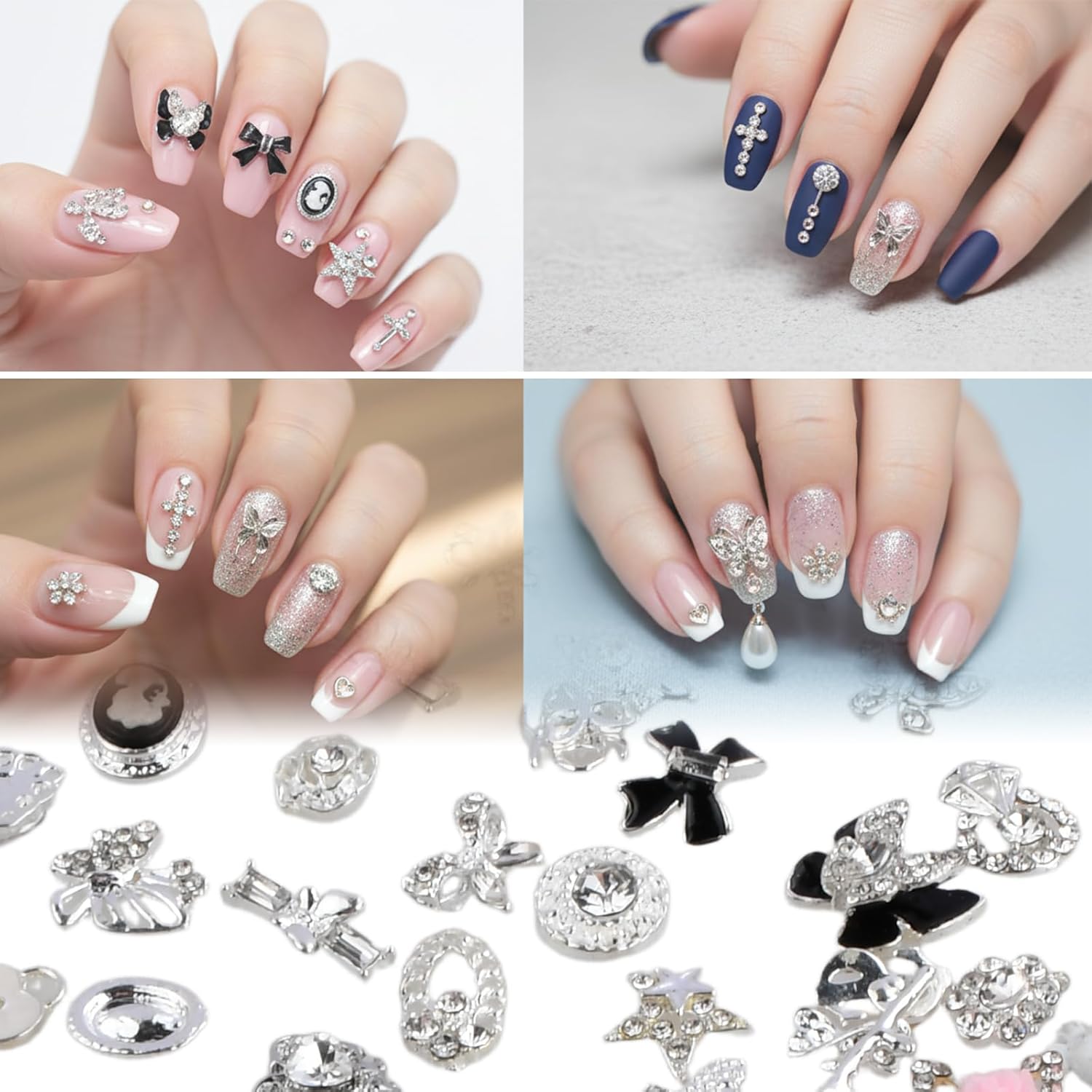 50pcs Nail Charms, Silver Rhinestones Nail Art Gems