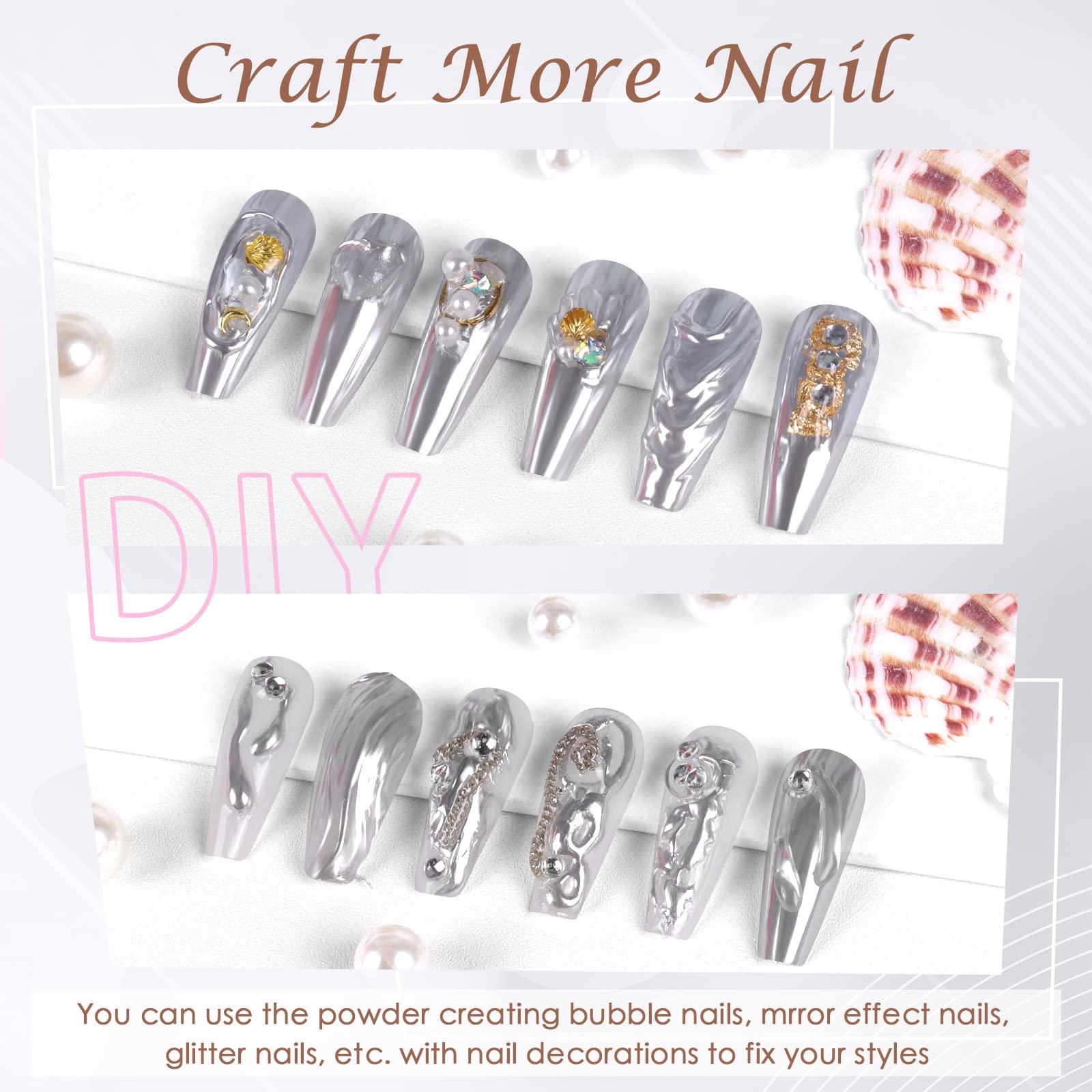 Laza Chrome Nail Powder Mirror Effect Metallic 6 diff colors
