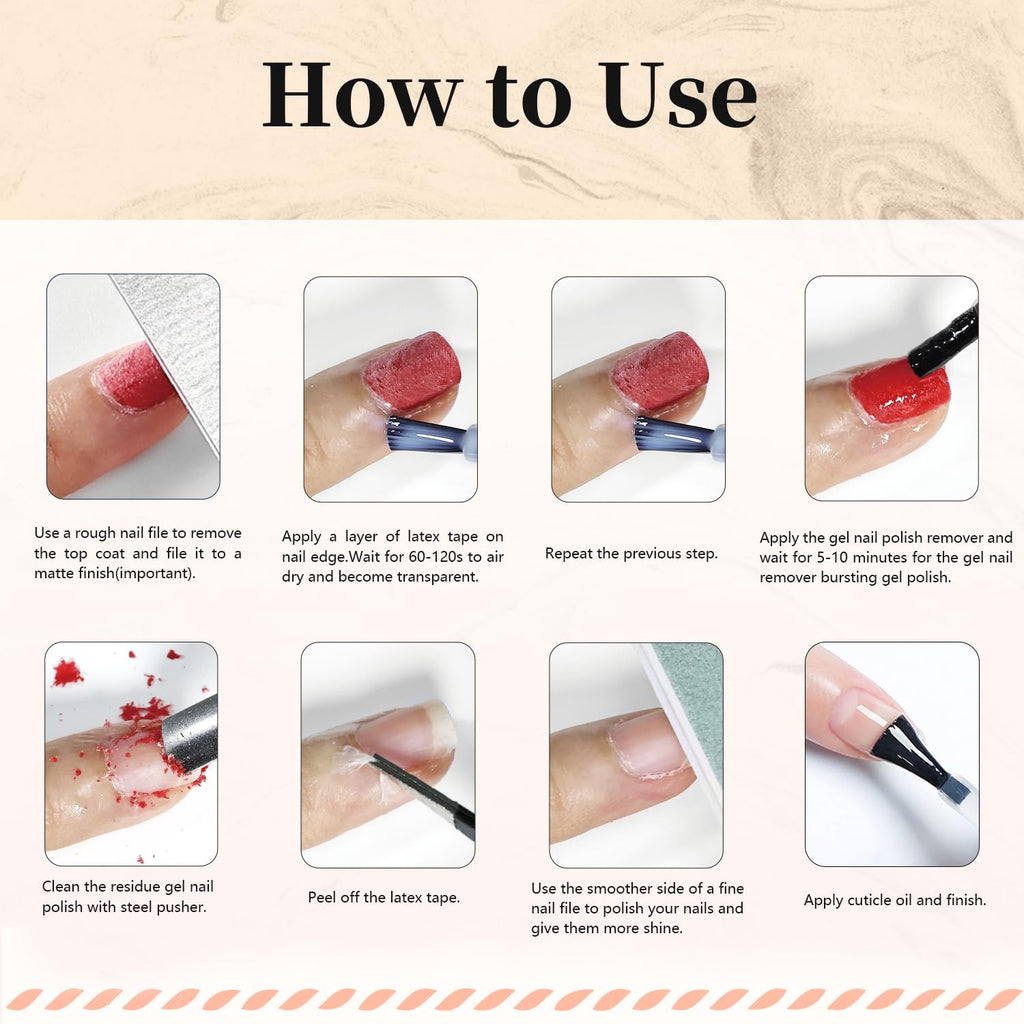 JODSONE Gel Nail Polish Remover Kit - Set with 15ml Gel Nail Polish Remover, Cuticle Oil and Latex Tape, and Complete Remover Manicure Tool Set, No Soaking