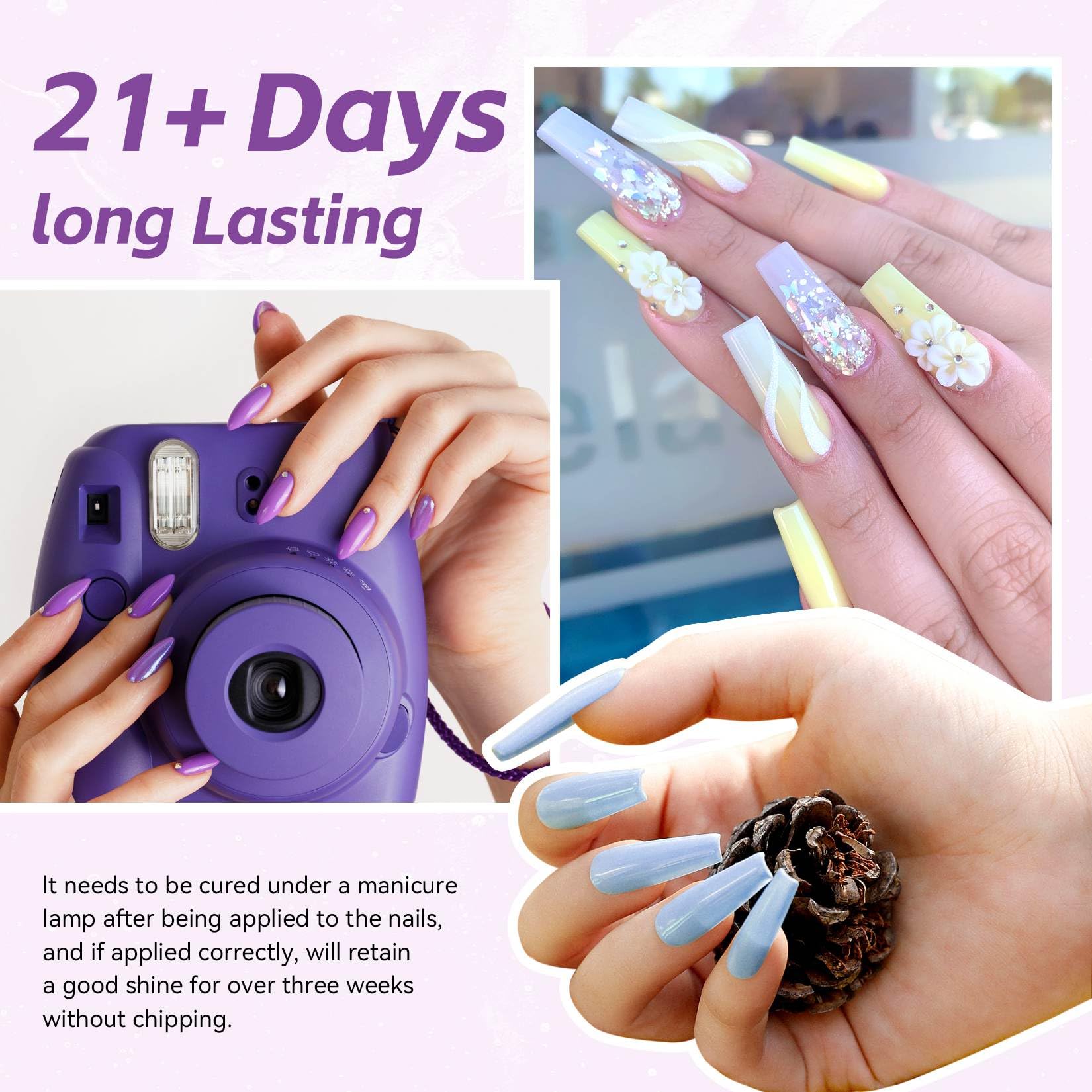 7 different packs . Phoenixy Poly Nail Gel Kit 6 Colors Pink Nude with Sliver Gold Glitter Poly Extension Gel 15 ml