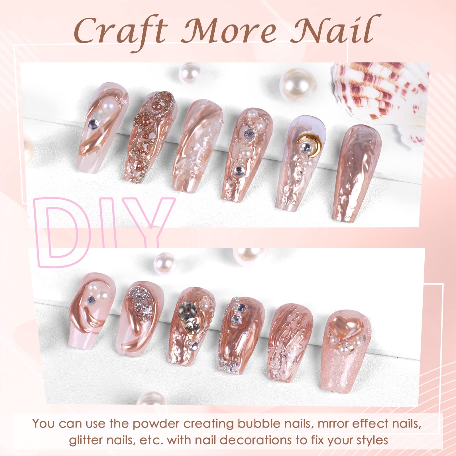 Laza Chrome Nail Powder Mirror Effect Metallic 6 diff colors