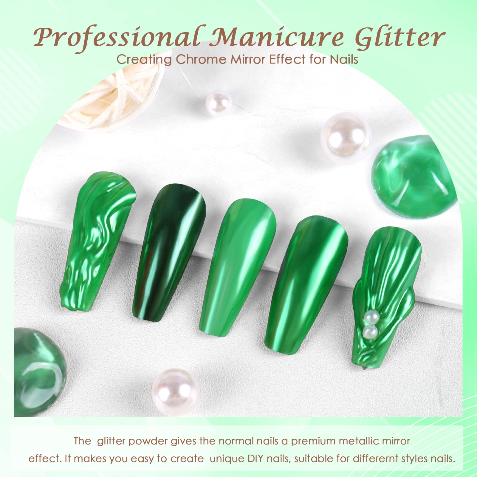 Laza Chrome Nail Powder Mirror Effect Metallic 6 diff colors