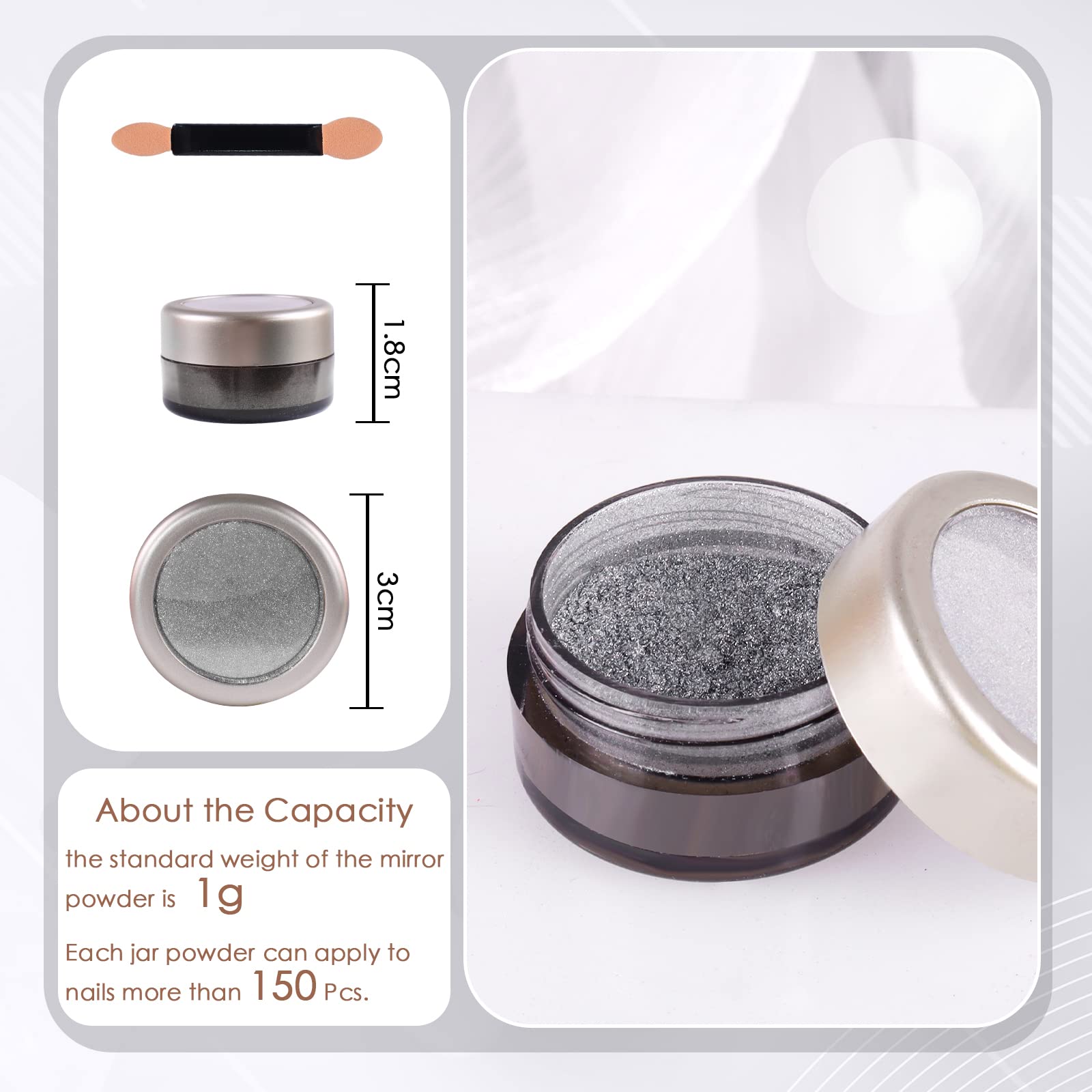 Laza Chrome Nail Powder Mirror Effect Metallic 6 diff colors