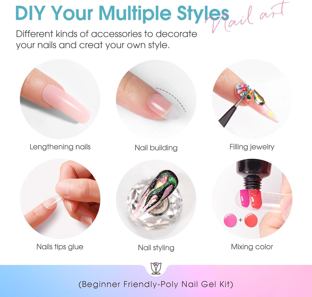 4 different packs ROSALIND Poly Nail Gel Kit with Drill -14 Colors. with U V Lamp Slip Solution and Electric Nail Drill Starter Kit, 0.34 oz/10 ml