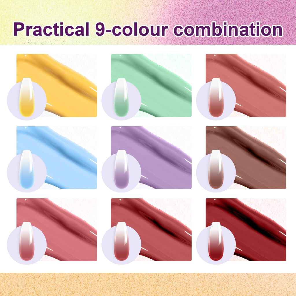 Gradient Painting Gel,(plenty of diff combinations!) 9 Colors Ombre Gel Nail Polish with 100Pcs Nail Sponges &Tweezers, Sponging Gel Nail Polish for Ombre Nails