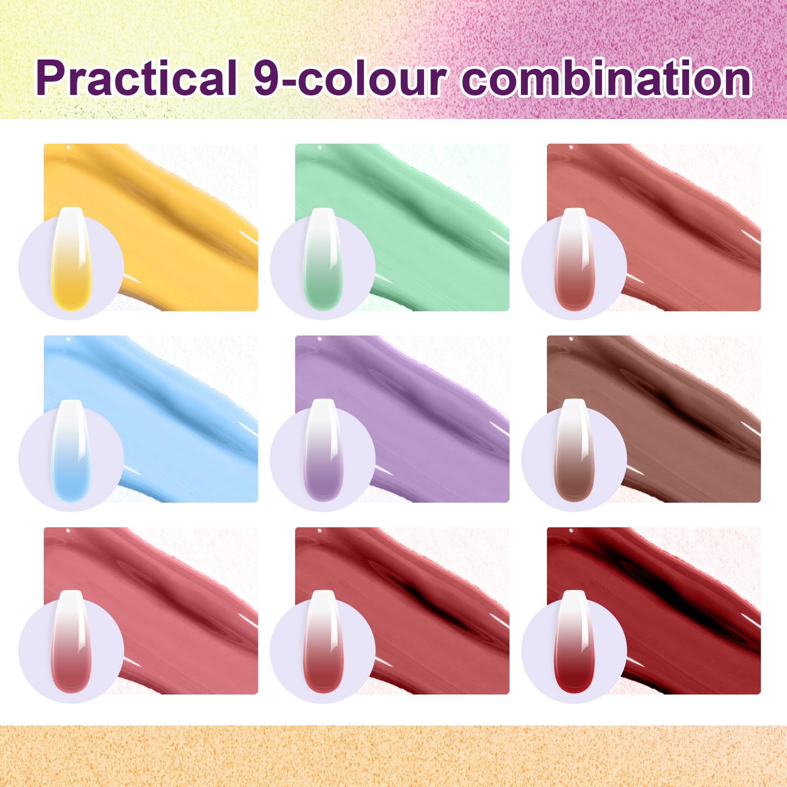Gradient Painting Gel,(plenty of diff combinations!) 9 Colors Ombre Gel Nail Polish with 100Pcs Nail Sponges &Tweezers, Sponging Gel Nail Polish for Ombre Nails