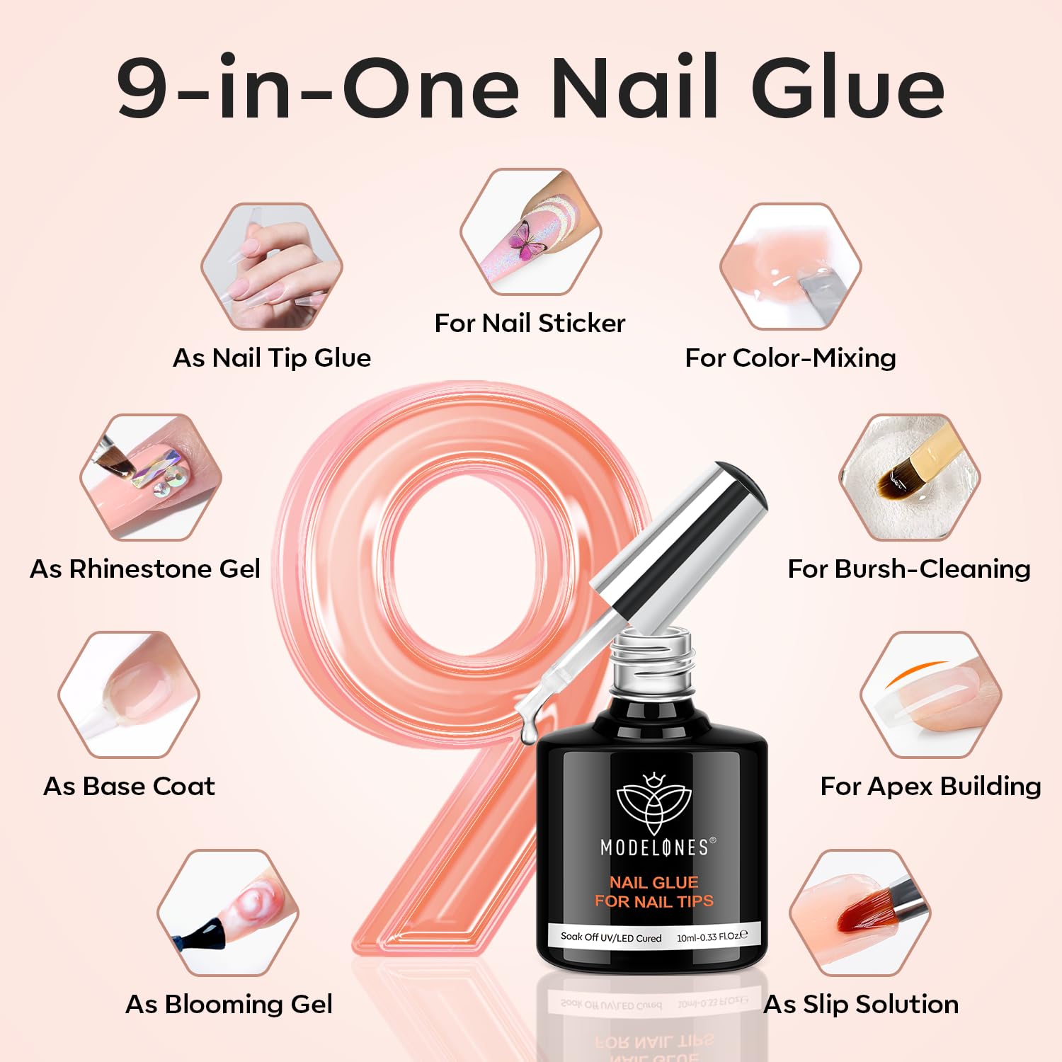 modelones Gel Nail Kit,  Nail Tips Medium Coffin Shape, 9-in-One Nail Glue & Portable U V Nail Lamp, 216Pcs 12Sizes P Nails Tip Nail Extension