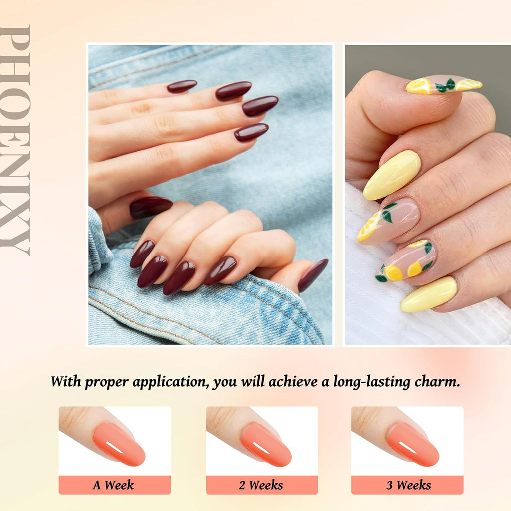 PHOENIXY 56 Pcs 108 Effect Gel Nail Polish with U V Light 48W Base Glitter Top Coat Kit