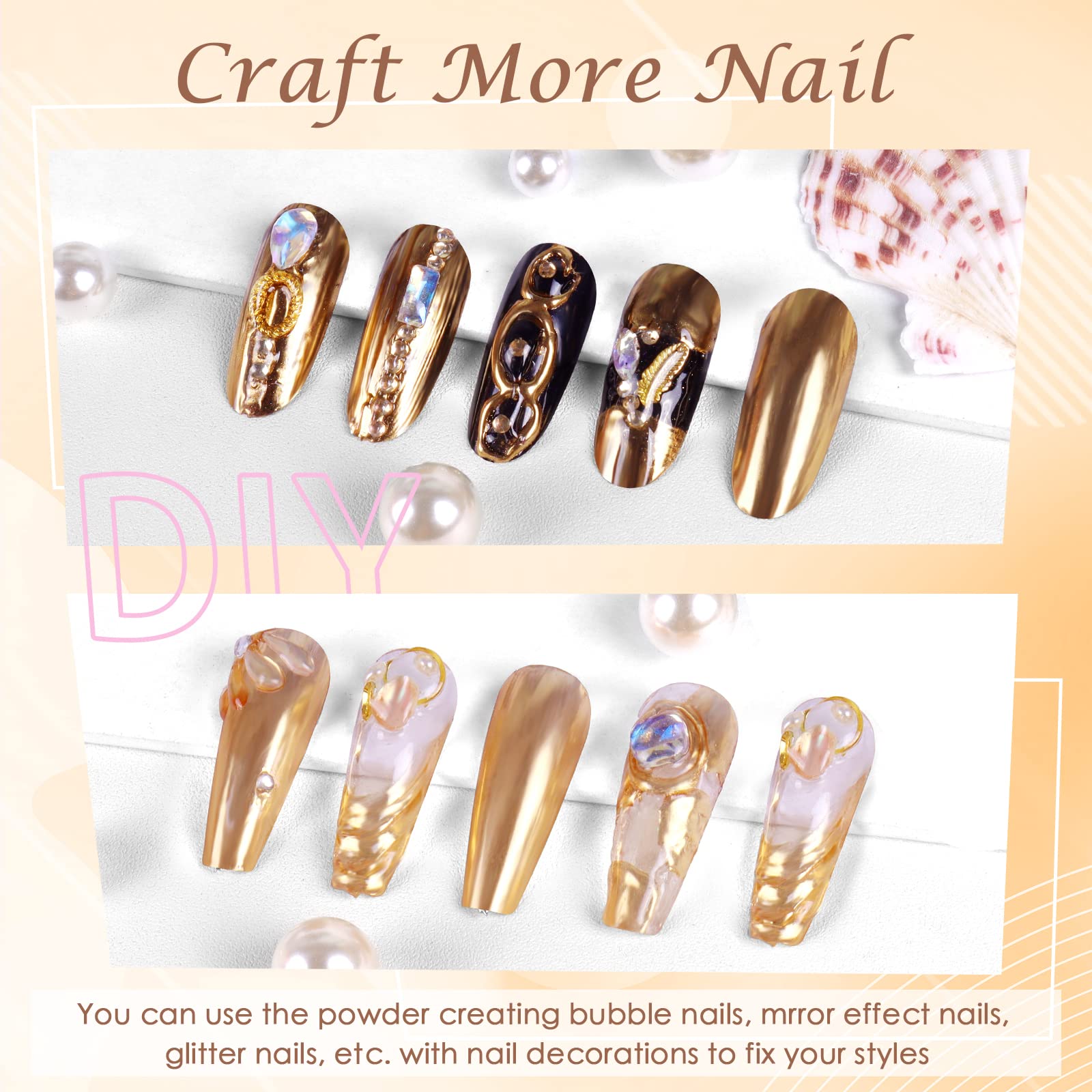 Laza Chrome Nail Powder Mirror Effect Metallic 6 diff colors