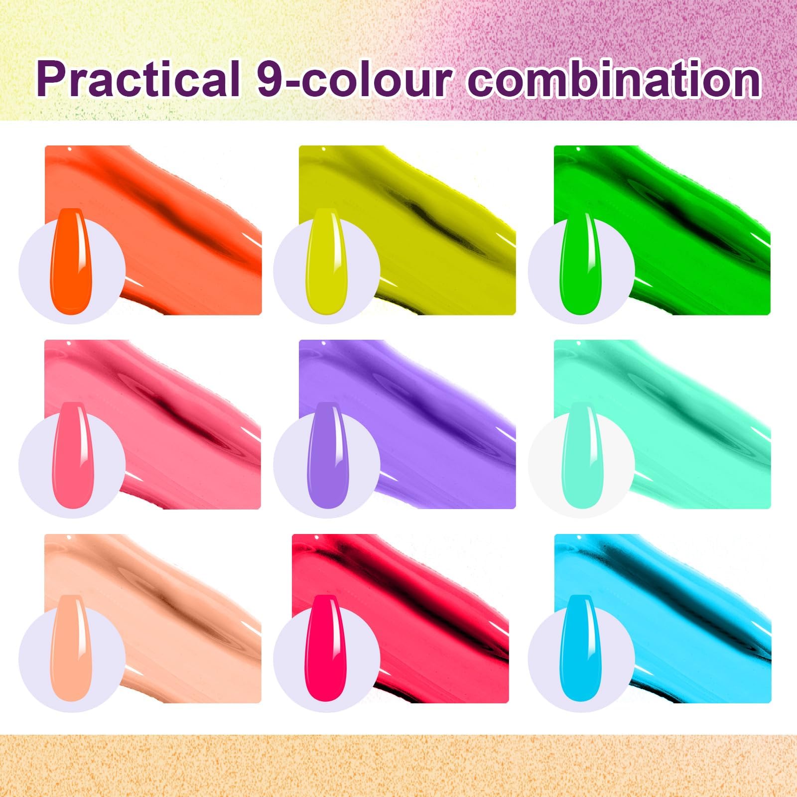 Gradient Painting Gel,(plenty of diff combinations!) 9 Colors Ombre Gel Nail Polish with 100Pcs Nail Sponges &Tweezers, Sponging Gel Nail Polish for Ombre Nails