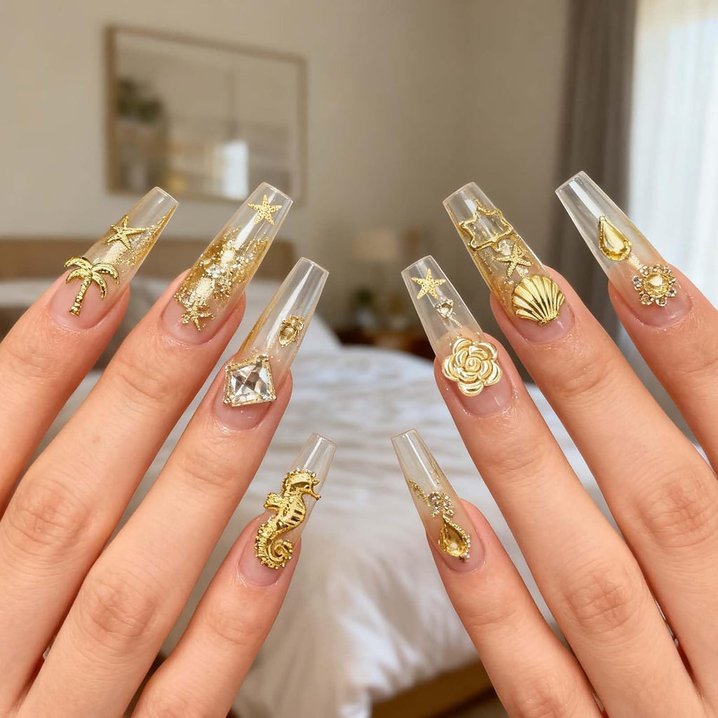 3 Boxes Nail Charms Set, Gold ,36 Designs 3D Gold Metal