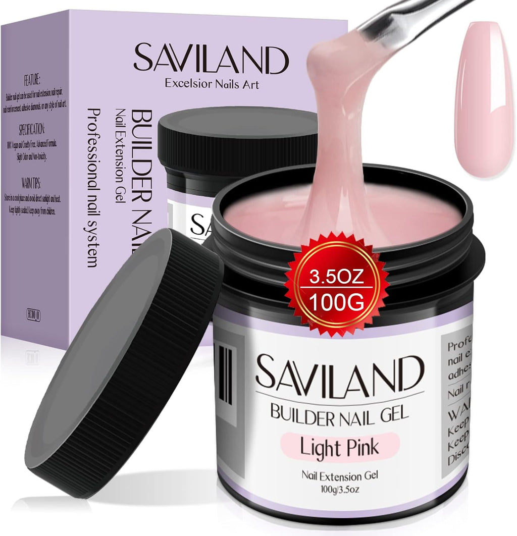 SAVILAND Builder Nail Gel – 3.53oz Light Pink Hard Gel for Nails Large Capacity Nail Strengthen, Nail Extension, Nail Art, U V Nail Gel