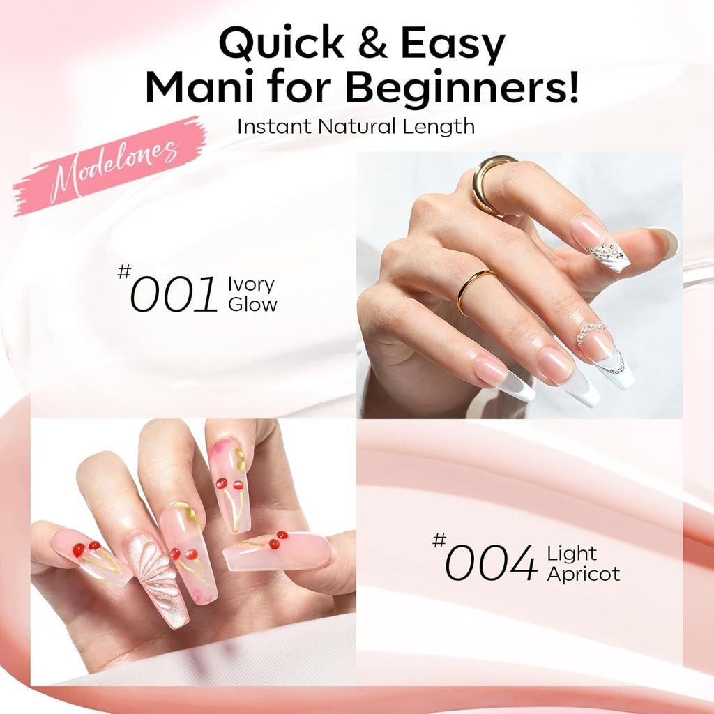 Modelones Poly Gel Nail Kit 3 Colors Clear White Apricot with Slip Solution Dual Nail Forms Top Base Coat Extension Builder Gel Enhancement Professional Starter Kit DIY Nail Art Salon Use