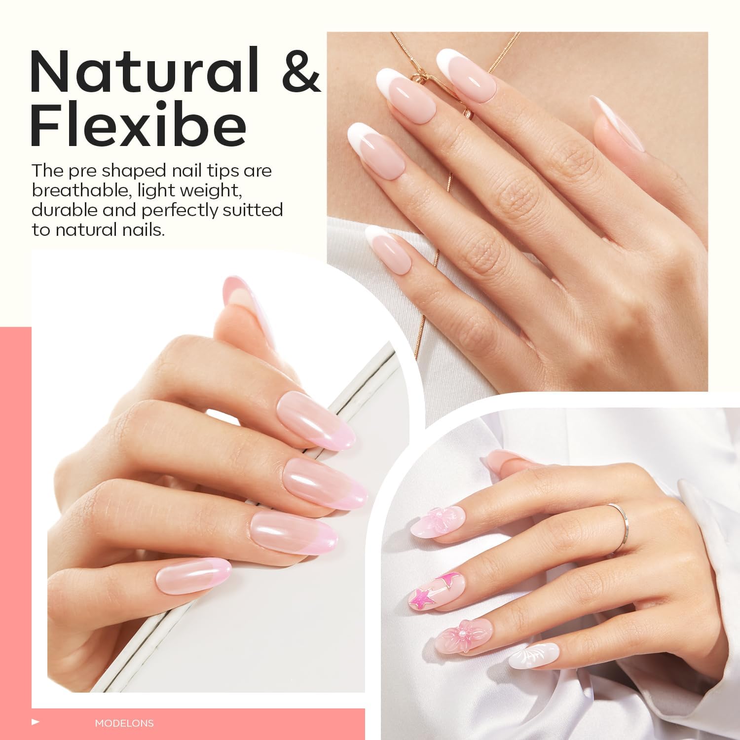 modelones Gel Nail Kit,  Nail Tips Medium Coffin Shape, 9-in-One Nail Glue & Portable U V Nail Lamp, 216Pcs 12Sizes P Nails Tip Nail Extension