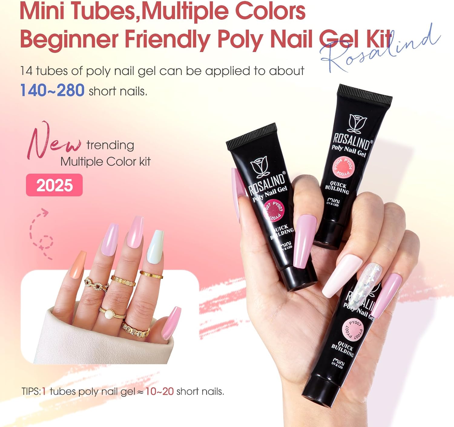 4 different packs ROSALIND Poly Nail Gel Kit with Drill -14 Colors. with U V Lamp Slip Solution and Electric Nail Drill Starter Kit, 0.34 oz/10 ml