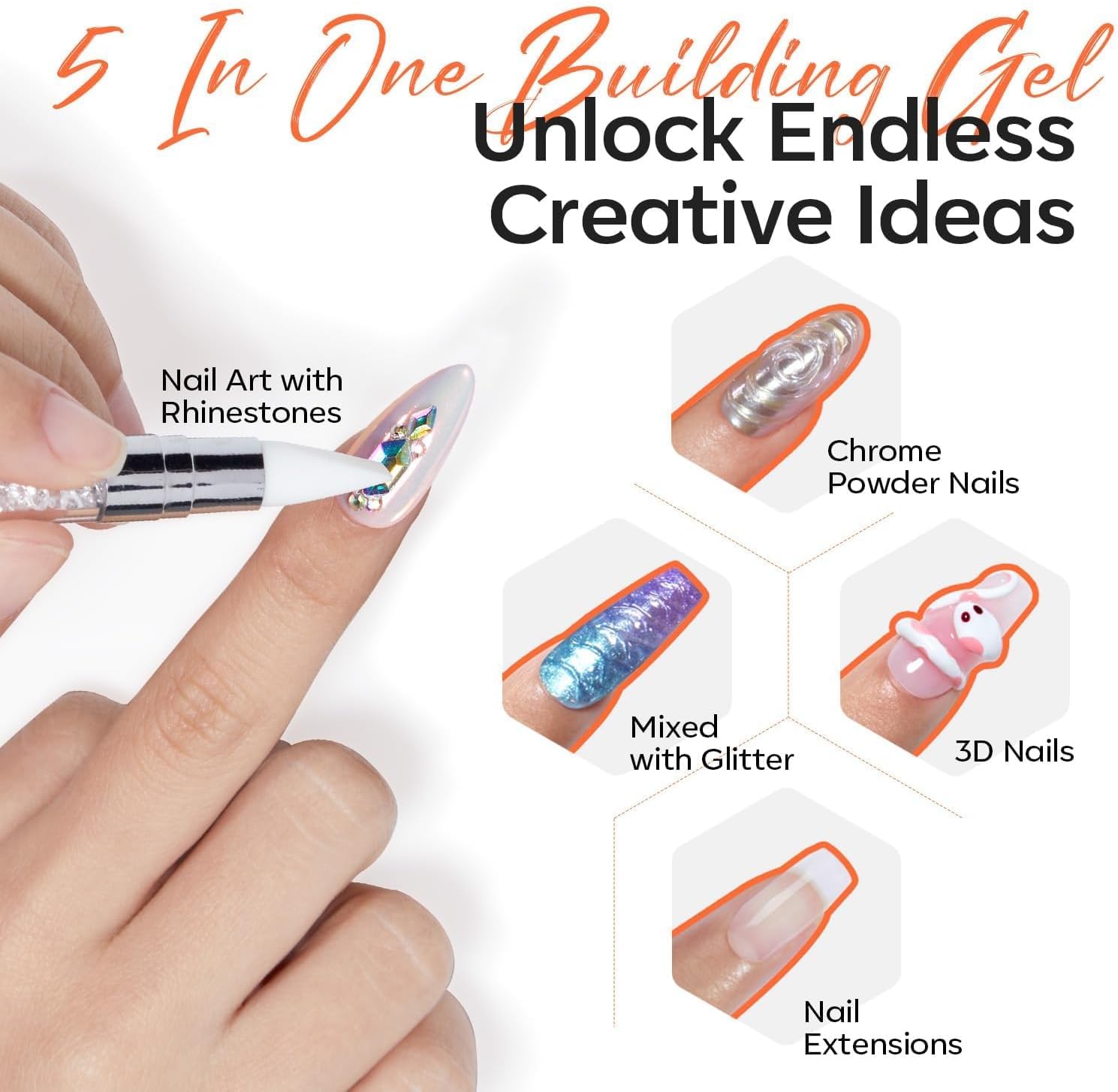 Modelones Builder Nail Gel - 15g Clear Solid Builder Gel for Nails, Nail Extension, 3D Sculpting Gel for Nail Art .Set with Nail Forms and Silicone Pen