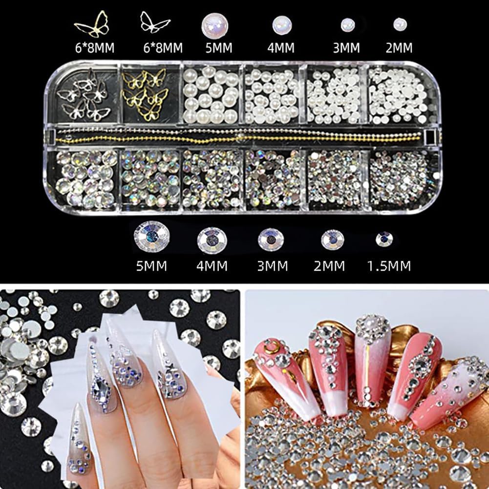 Nail Rhinestones Set, Gems,Crystals ,Rhinestones Mix Sizes Crystal Rhinestones + 1 Pcs Rhinestone Picker Dotting Pen + 1 Pick Up Tweezer