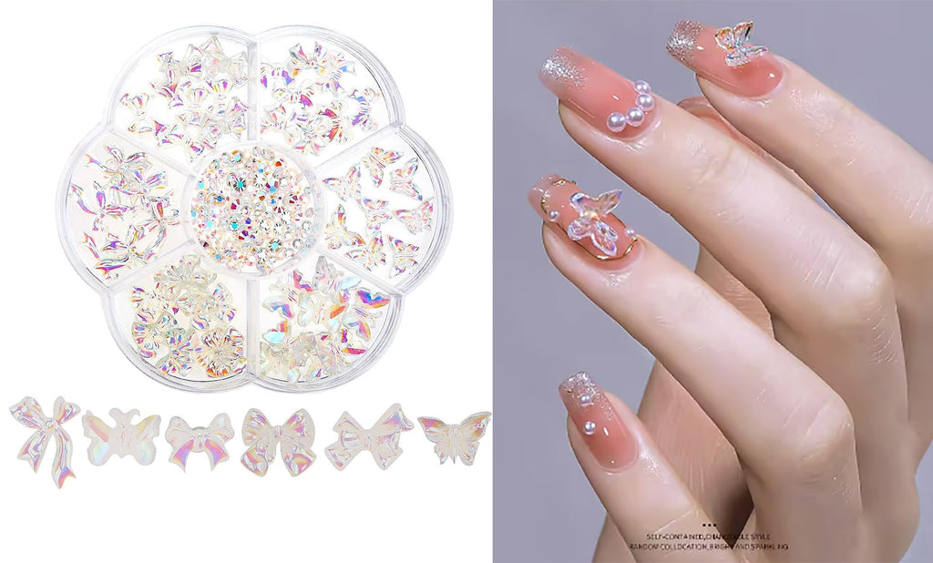 3D Acrylic Butterfly White Flowers Glitter Nail Charms  Mixed ( 3 diff packs )