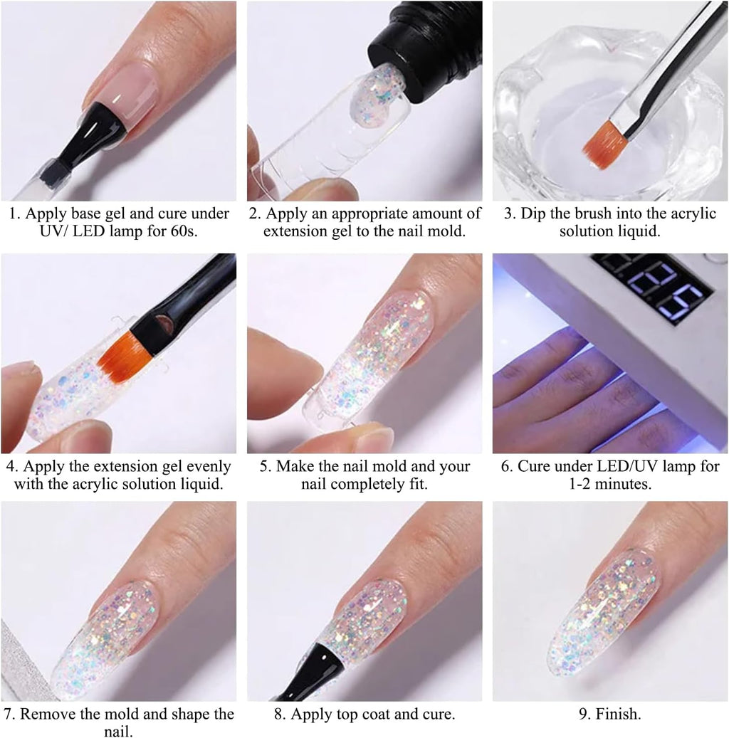 8Pcs Polygel Extension Gel Glitter Builder Kit for Nails . 8 Colors  Kit for Beginners
