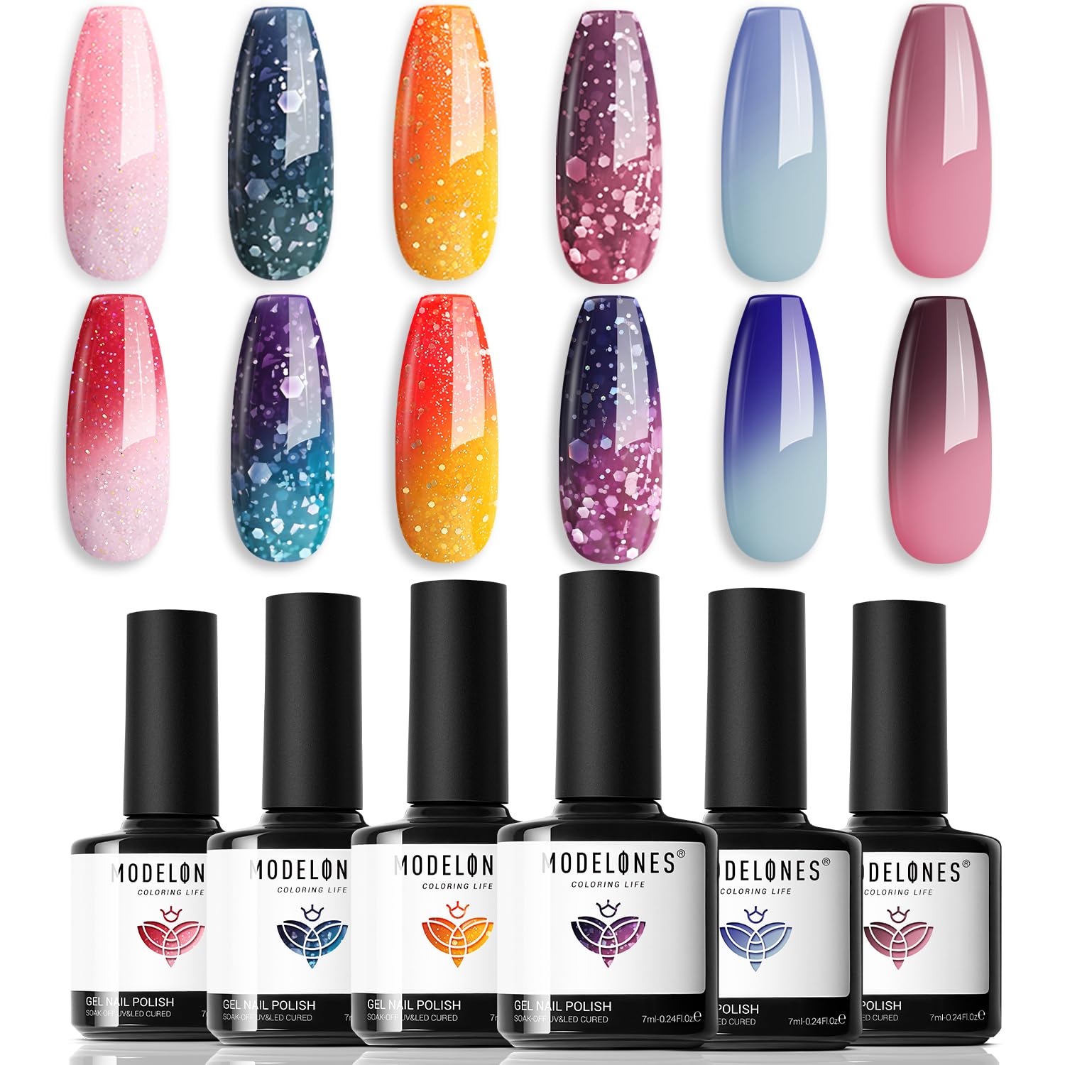 (13 diff combinations, some magnetic) Modelones Gel Nail Polish, 6 Colors Pearl Aurora Iridescent Shimmer White Pink Purple Mermaid Nail Drawing Gel Polish Soak Off UV Gel Led Nail Gel Polish Swirl Shell Thread Effect DIY Manicure Gifts