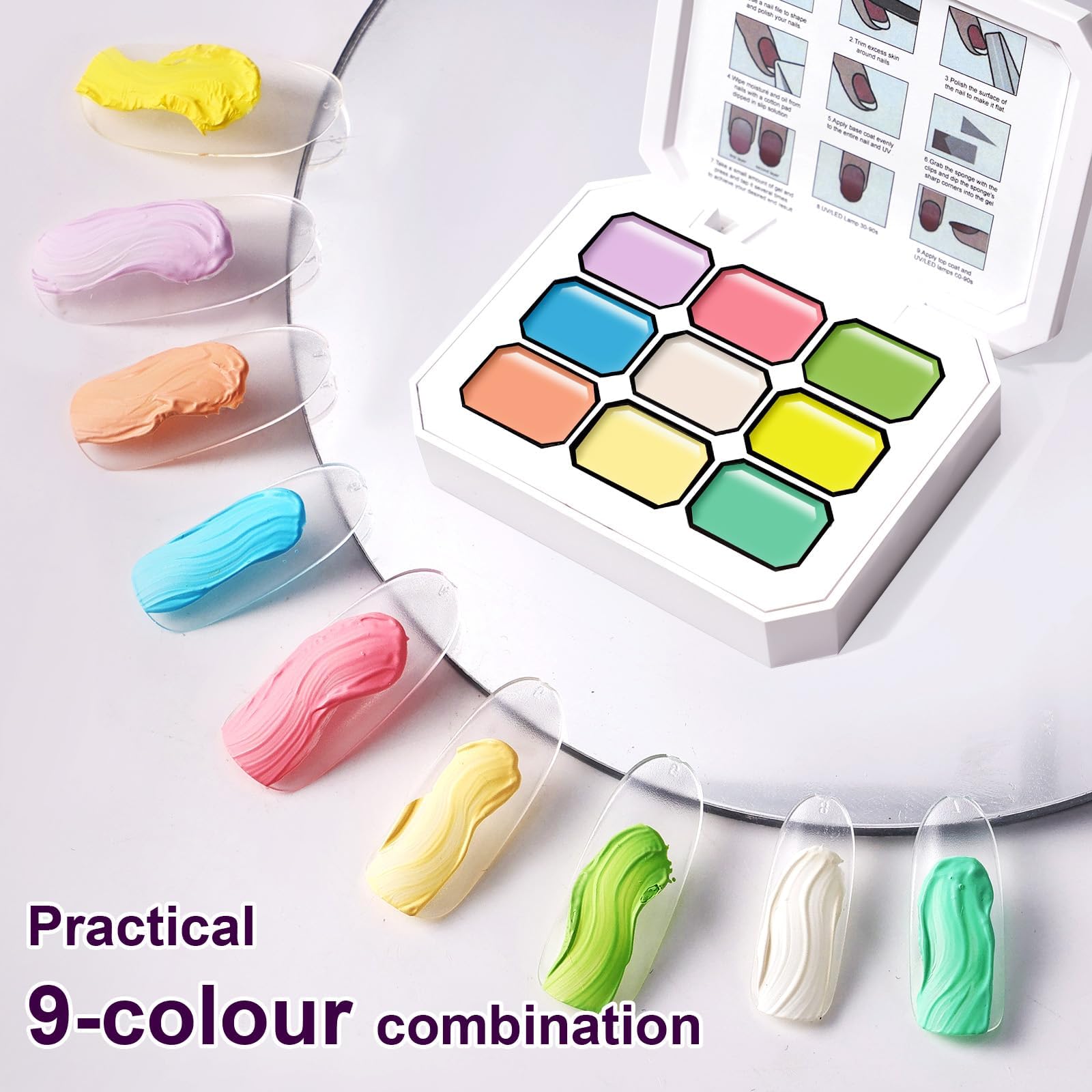 Gradient Painting Gel,(plenty of diff combinations!) 9 Colors Ombre Gel Nail Polish with 100Pcs Nail Sponges &Tweezers, Sponging Gel Nail Polish for Ombre Nails