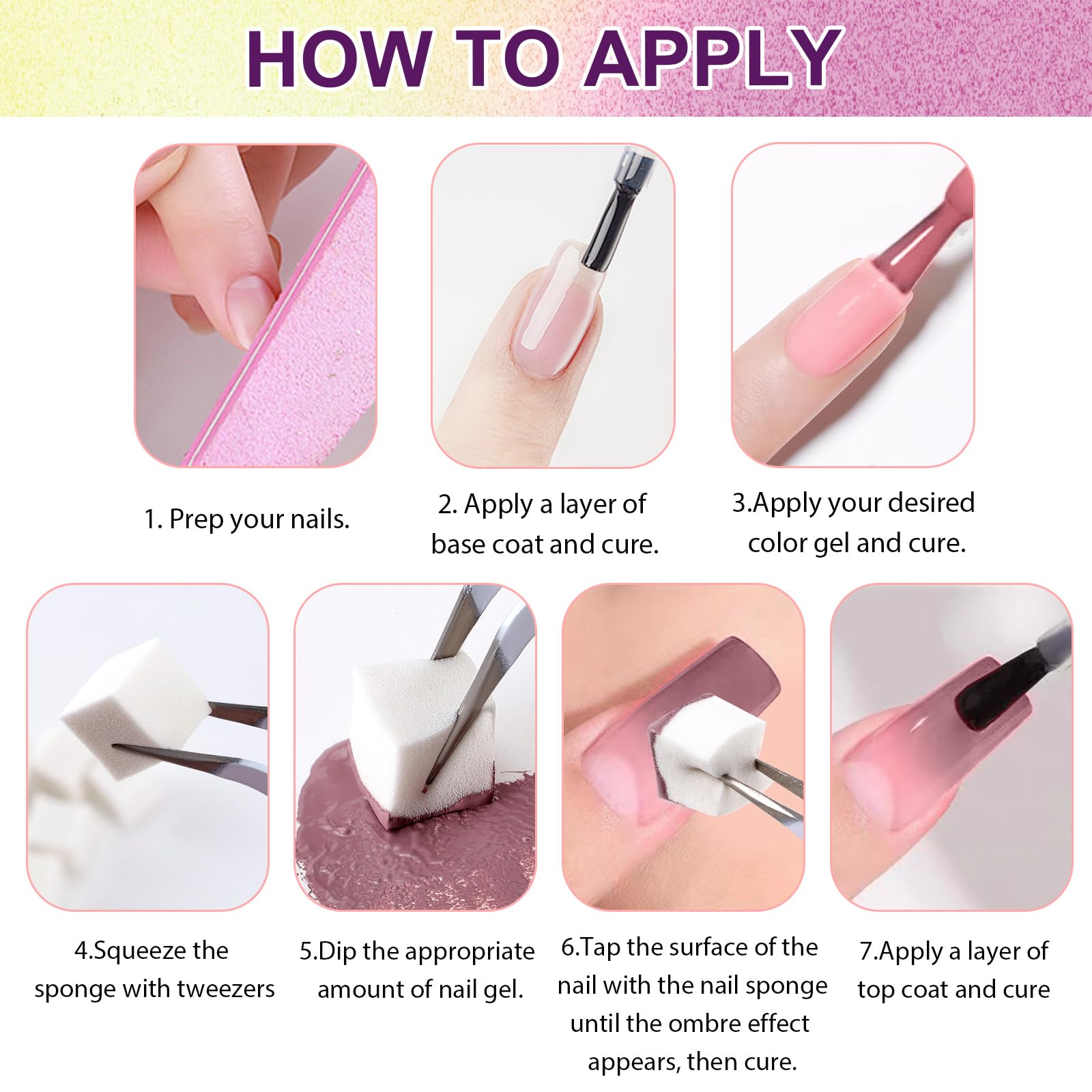 Gradient Painting Gel,(plenty of diff combinations!) 9 Colors Ombre Gel Nail Polish with 100Pcs Nail Sponges &Tweezers, Sponging Gel Nail Polish for Ombre Nails