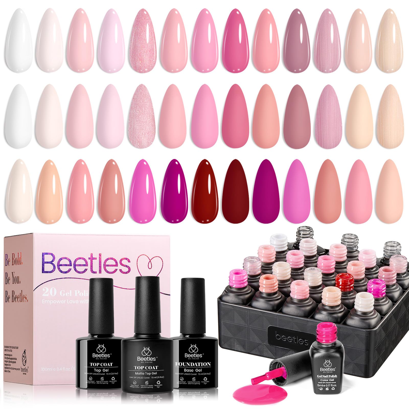 116 diff packs . Beetles GelNail Polish Kit, 20 Colors Soak Off Gel Polish with 1 Base Coat 1 Glossy & 1 Matte Top Coat