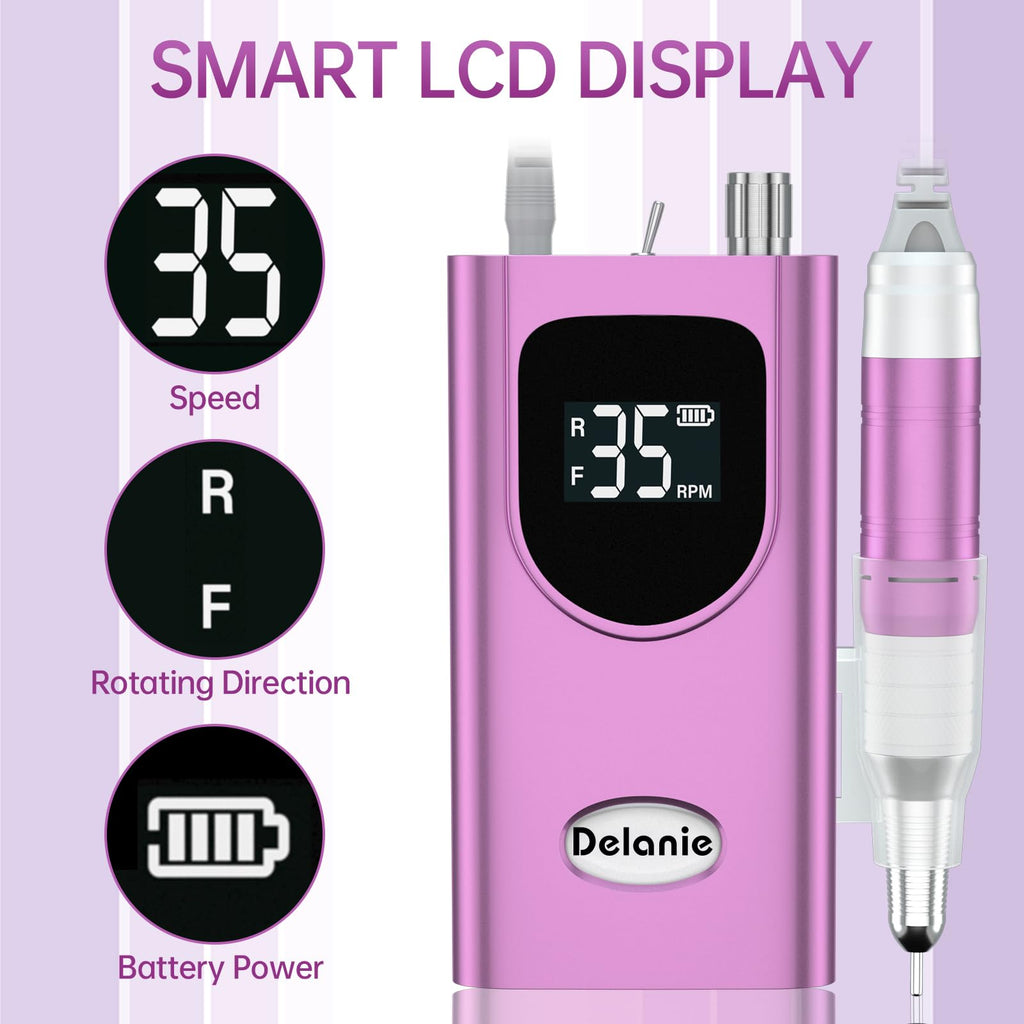 Delanie Professional Nail Drill High Torque 35000 RPM Rechargeable Portable Electric Nail File for Acrylic & Gel, High Speed, Low Heat, Low Vibration (7 colors )