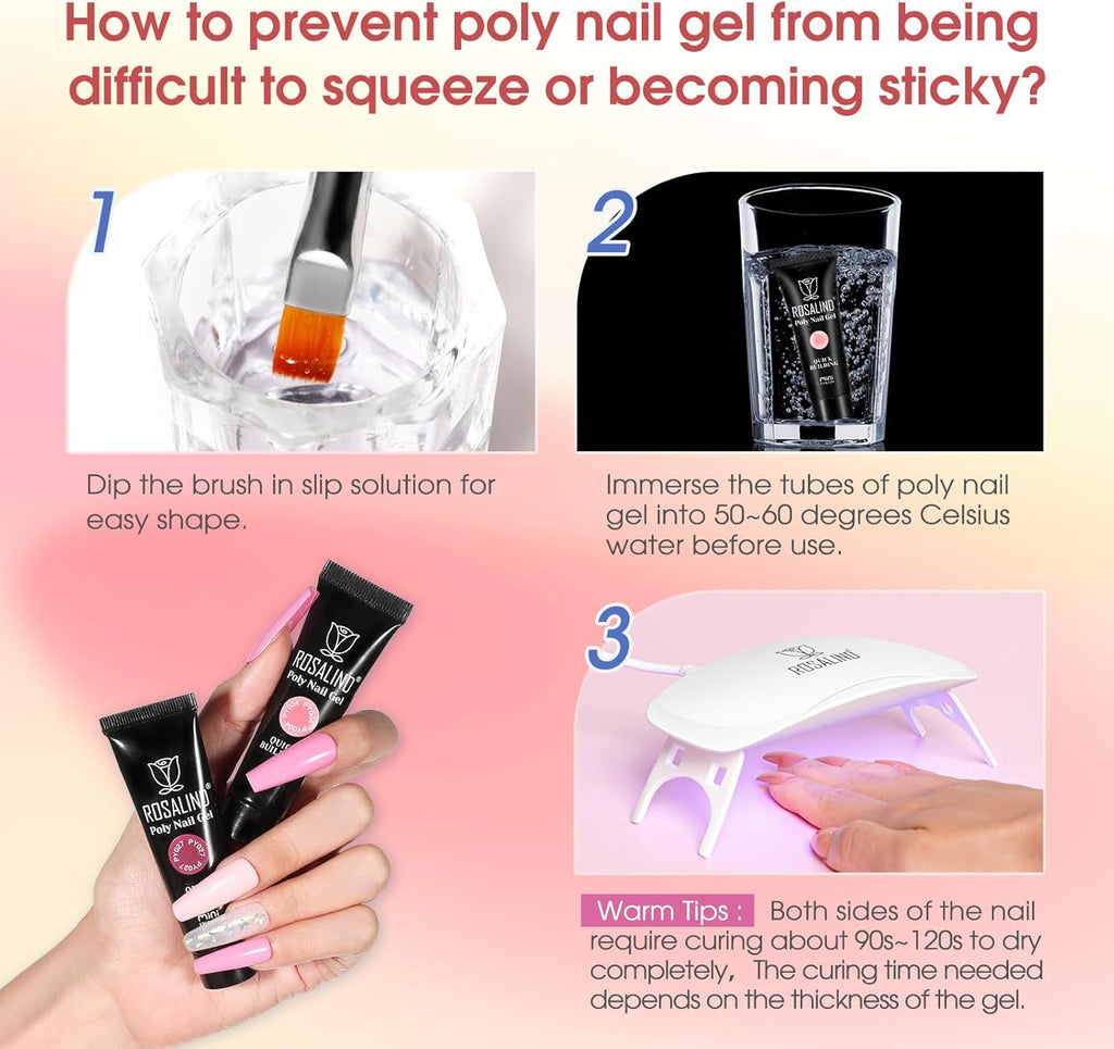 4 different packs ROSALIND Poly Nail Gel Kit with Drill -14 Colors. with U V Lamp Slip Solution and Electric Nail Drill Starter Kit, 0.34 oz/10 ml