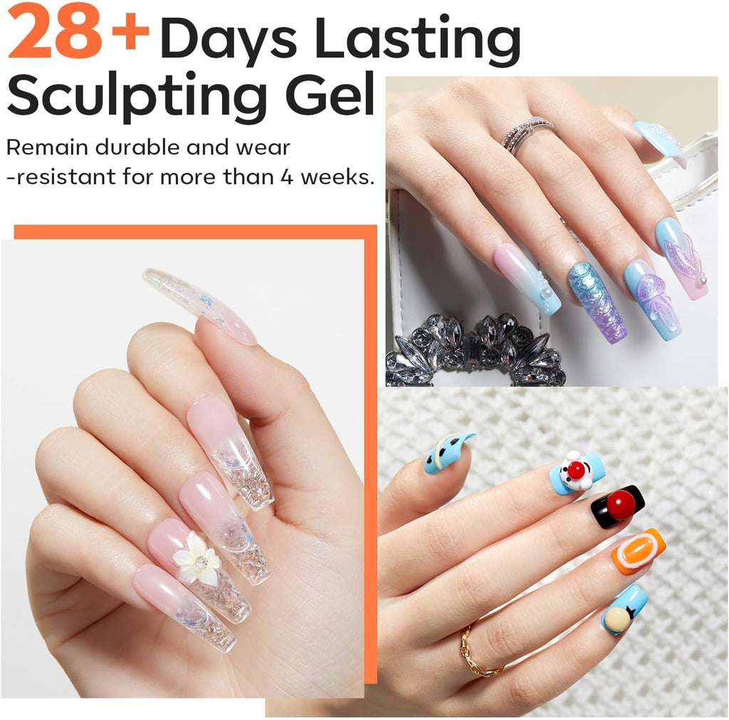 Modelones Builder Nail Gel - 15g Clear Solid Builder Gel for Nails, Nail Extension, 3D Sculpting Gel for Nail Art .Set with Nail Forms and Silicone Pen