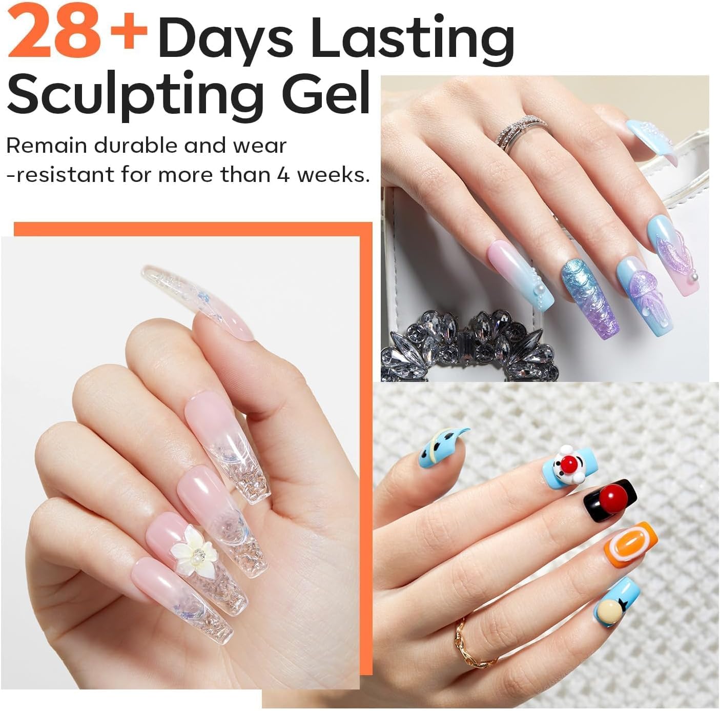 Modelones Builder Nail Gel - 15g Clear Solid Builder Gel for Nails, Nail Extension, 3D Sculpting Gel for Nail Art .Set with Nail Forms and Silicone Pen