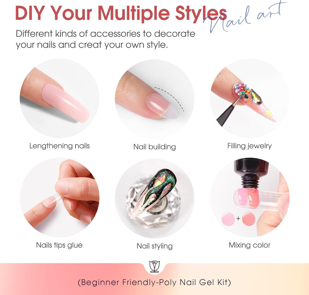 4 different packs ROSALIND Poly Nail Gel Kit with Drill -14 Colors. with U V Lamp Slip Solution and Electric Nail Drill Starter Kit, 0.34 oz/10 ml
