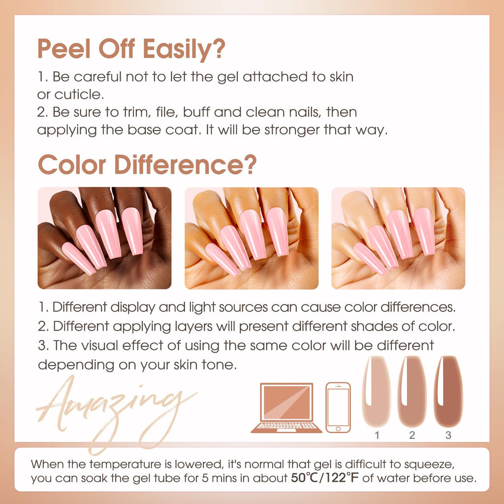 ROSALIND 4 diffr=erent packs . MINI Poly Nail Gel Kit, 8 Colors 0.34oz Each Tube. Starter Kit with Slip Solution and Mini UV Lamp, Clear Nude Purple Gels Extension Set