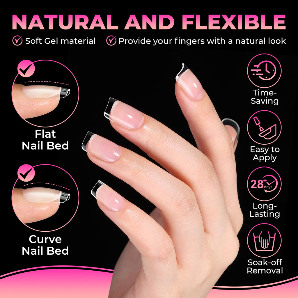 UNA GELLA Soft Gel Nail Tips, 6 Shapes + 2 Glue Options