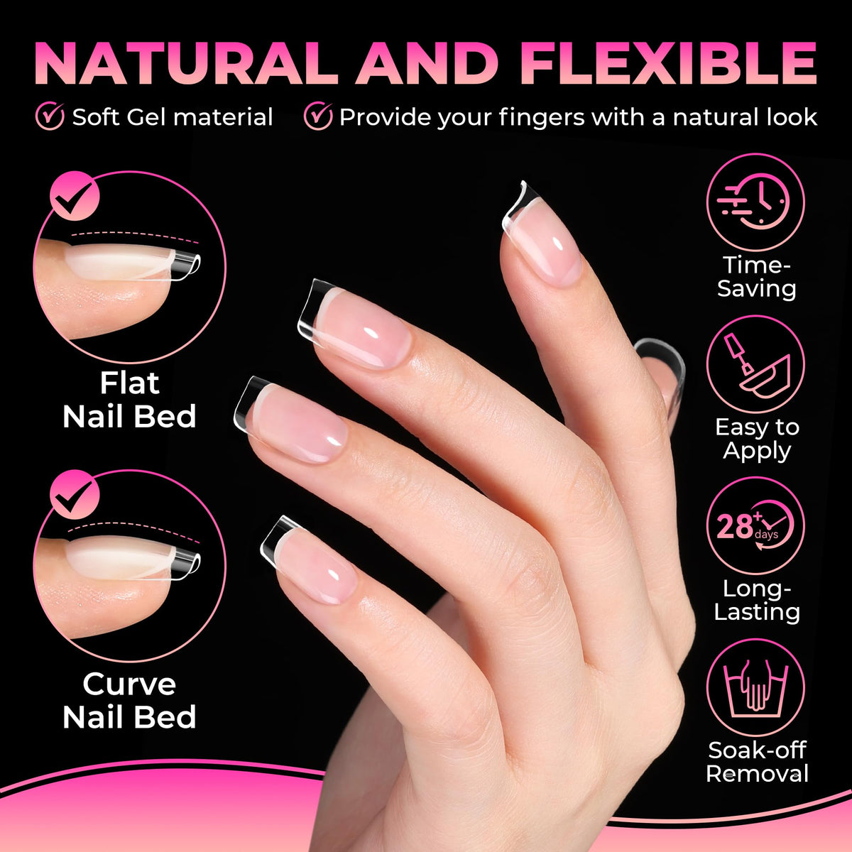 UNA GELLA Soft Gel Nail Tips, 6 Shapes + 2 Glue Options