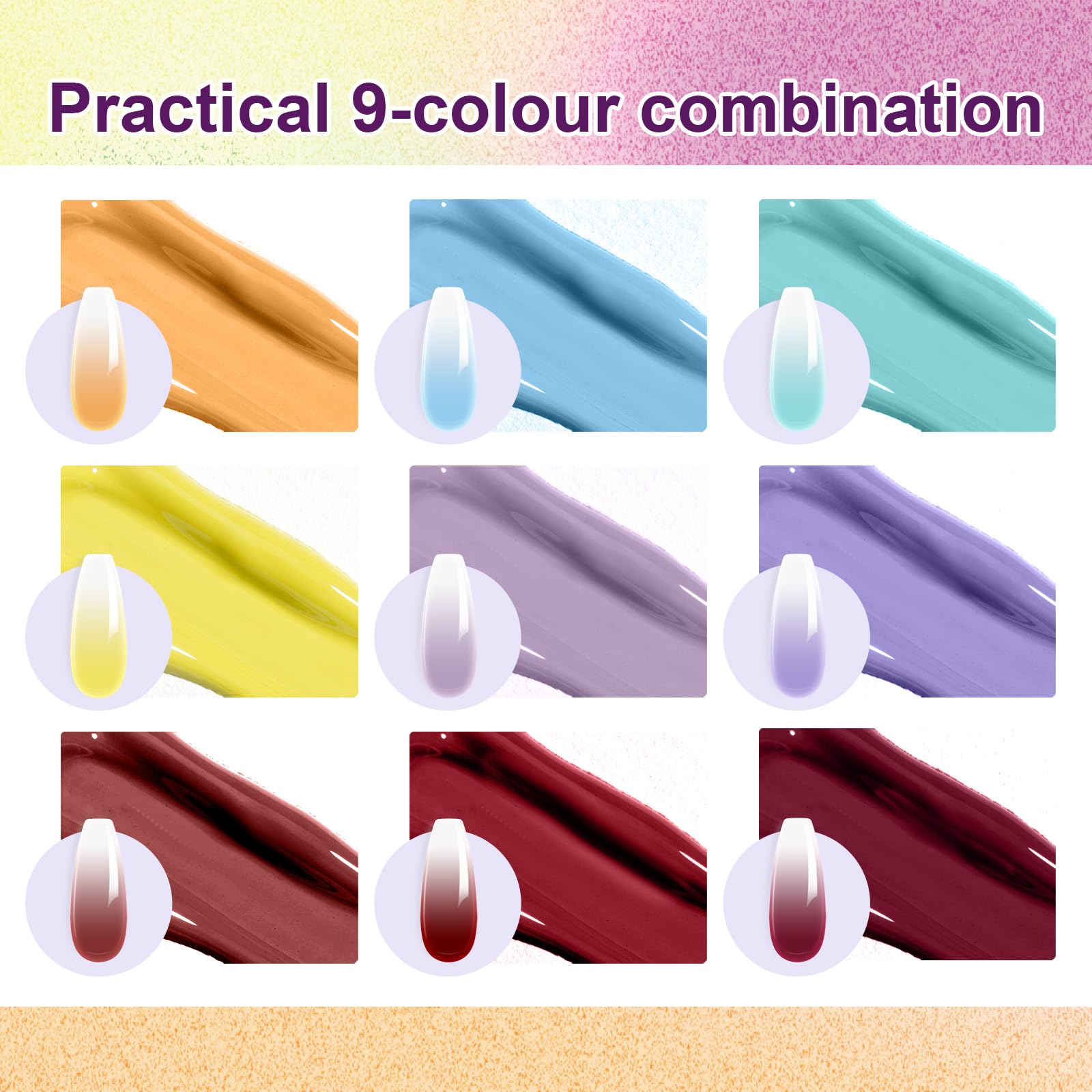Gradient Painting Gel,(plenty of diff combinations!) 9 Colors Ombre Gel Nail Polish with 100Pcs Nail Sponges &Tweezers, Sponging Gel Nail Polish for Ombre Nails