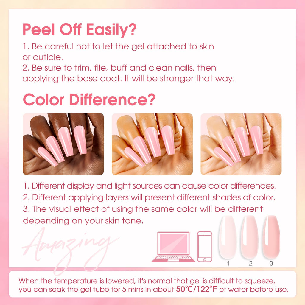 ROSALIND MINI Poly Nail Gel Kit, 8 Colors 0.34oz Each Tube Poly Nails Gel Starter Kit with Slip Solution and Mini UV Lamp, Clear Nude Purple Gels Extension Set