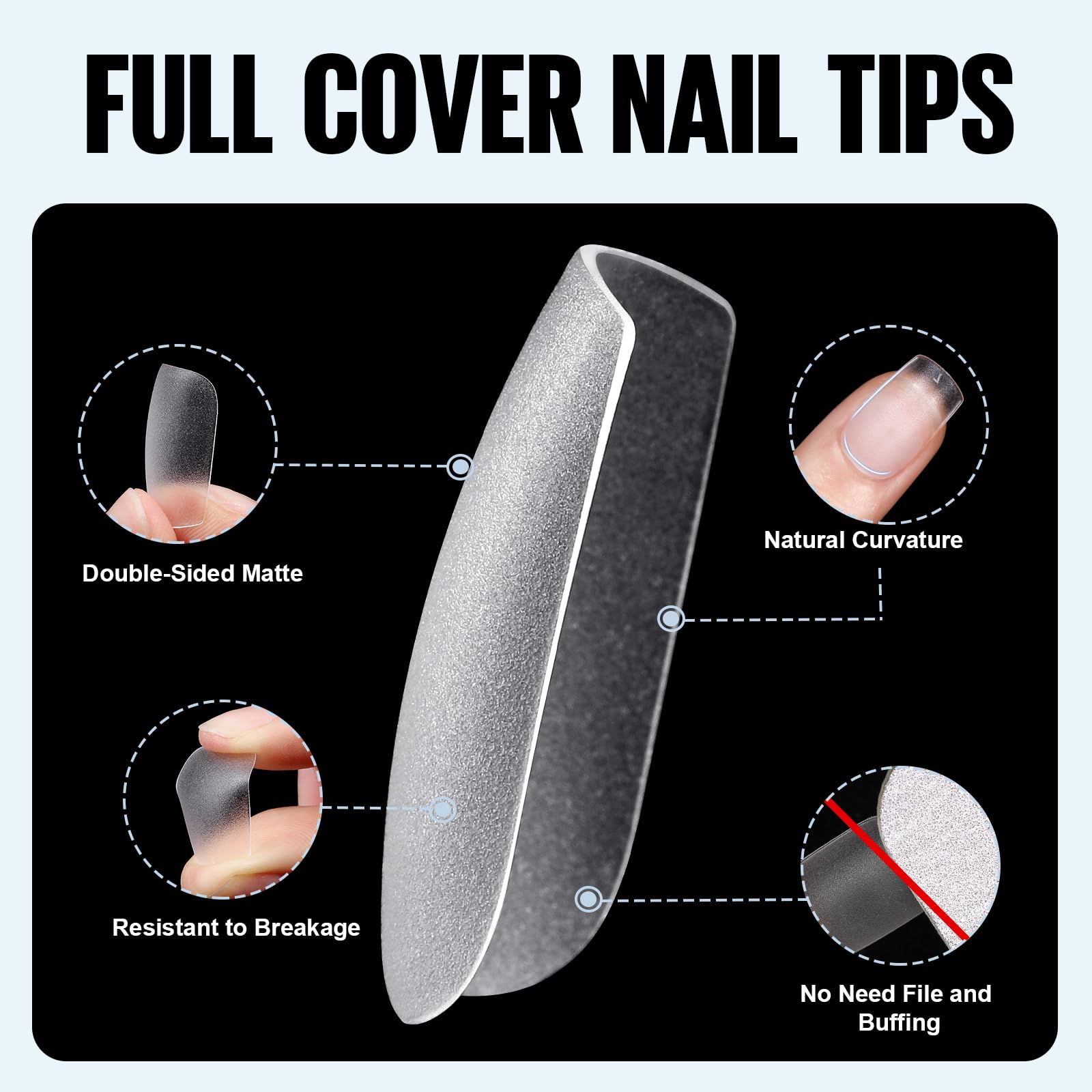 TOMICCA Nail Tips and Glue Gel Kit - Gel x Nail Kit 240pcs Short Square or long coffin  Soft Gel Nail Tips and 8 in 1 Nail Glue Gel,  with UV LED Lamp