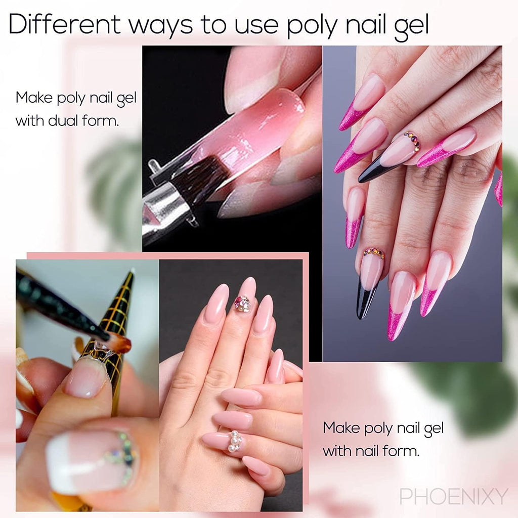 7 different packs . Phoenixy Poly Nail Gel Kit 6 Colors Pink Nude with Sliver Gold Glitter Poly Extension Gel 15 ml