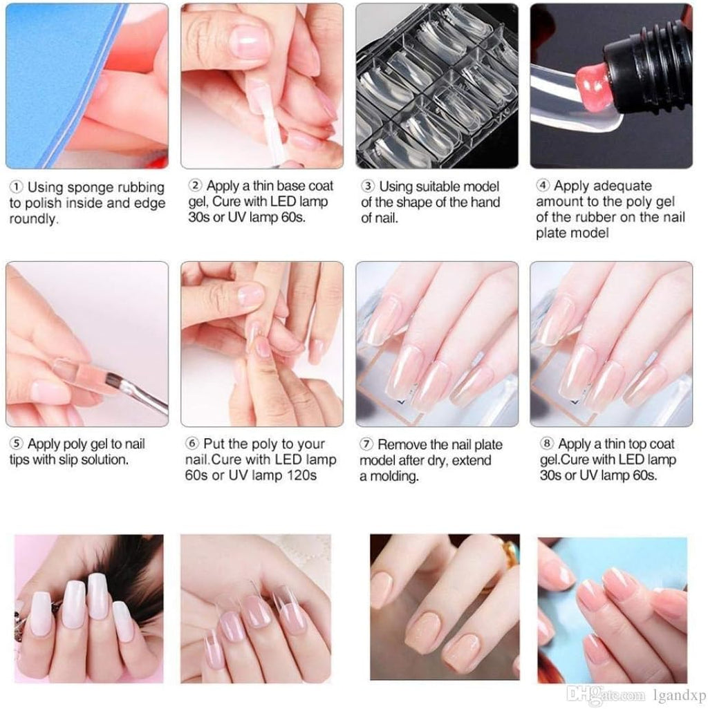 Polygel Nail Kit with LED Lamp,Enasui with Slip Solution and Brushes, Nail Builder Gel Enhancer, All In One French Kit (pink)