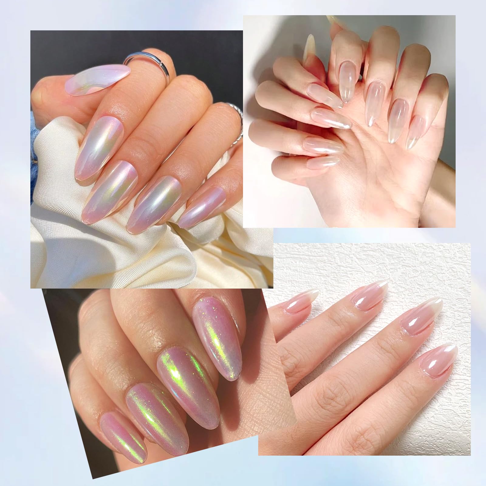 SIUSIO 4Colors Chrome Nail Powder Metallic Mirror Effect Pigment Iridescent Aurora, Mermaid Pearl Dust Kit