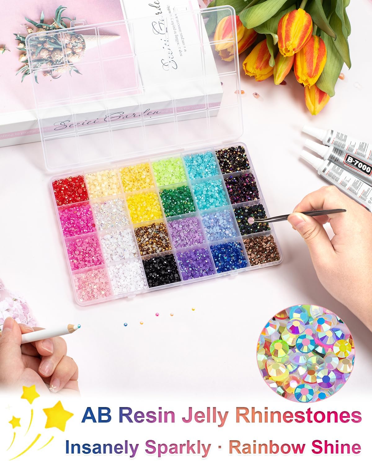 24 Colors Rhinestones, 24000+pcs Bedazzle Kit, 3mm Flatback Gems