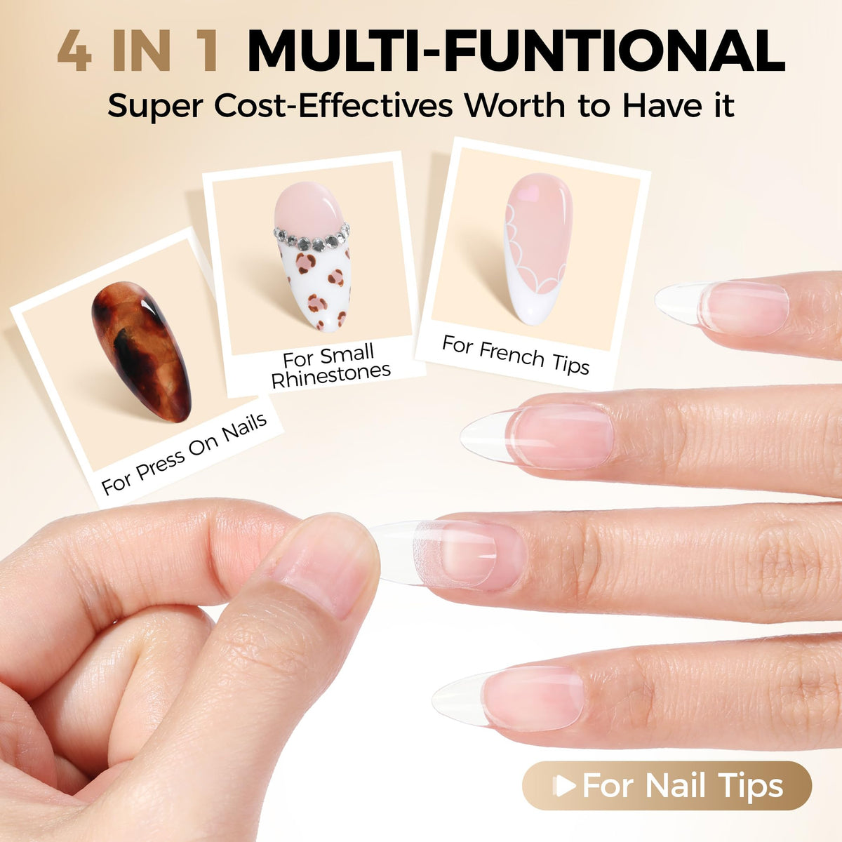UNA GELLA Soft Gel Nail Tips, 6 Shapes + 2 Glue Options