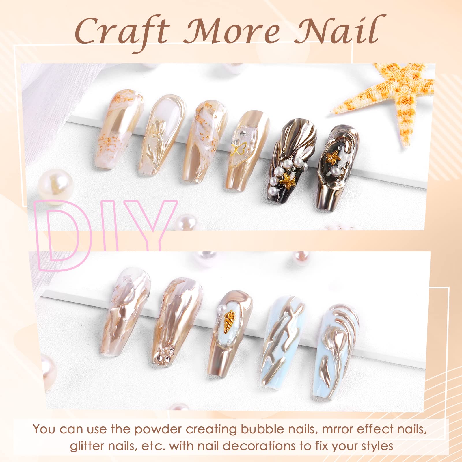 Laza Chrome Nail Powder Mirror Effect Metallic 6 diff colors