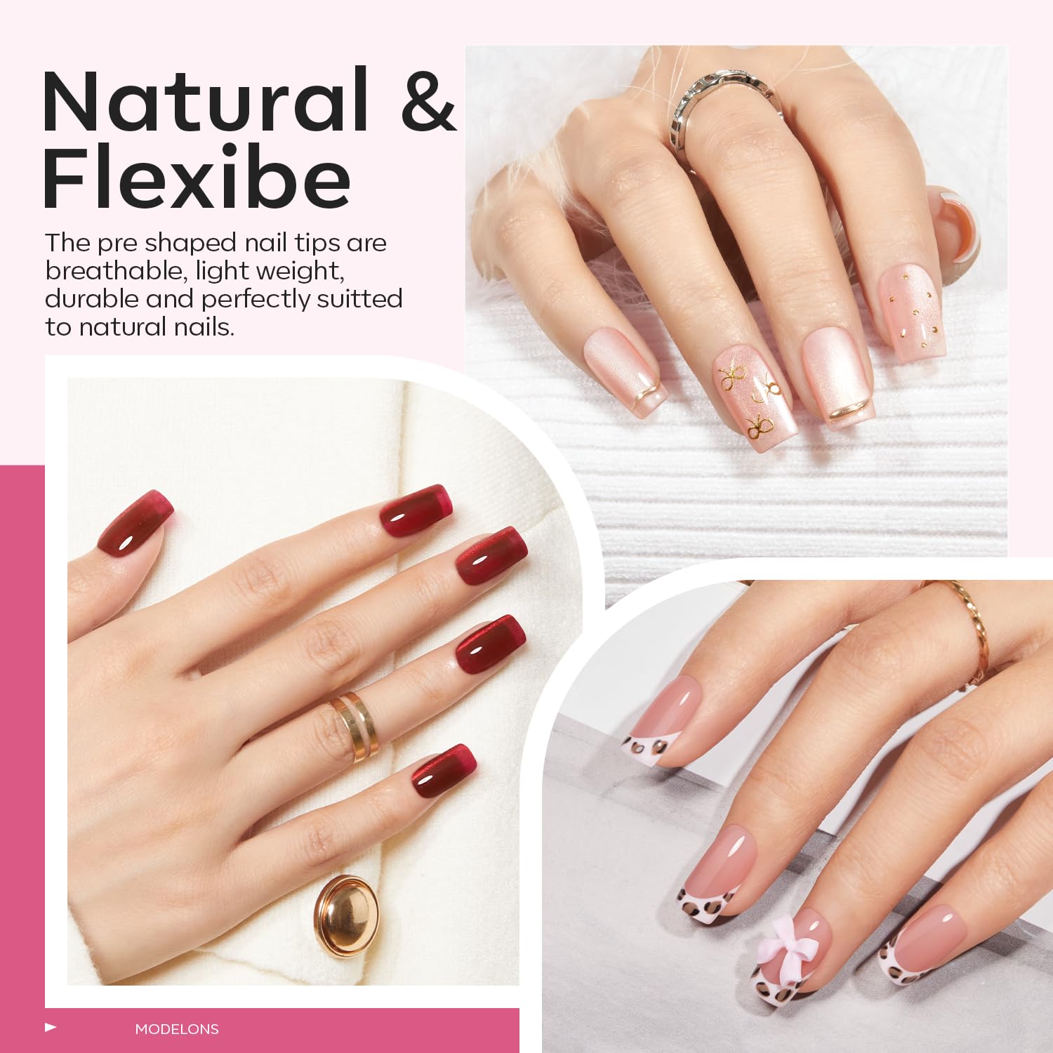 modelones Gel Nail Kit,  Nail Tips Medium Coffin Shape, 9-in-One Nail Glue & Portable U V Nail Lamp, 216Pcs 12Sizes P Nails Tip Nail Extension