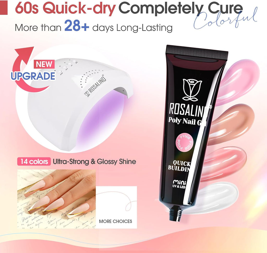 4 different packs ROSALIND Poly Nail Gel Kit with Drill -14 Colors. with U V Lamp Slip Solution and Electric Nail Drill Starter Kit, 0.34 oz/10 ml