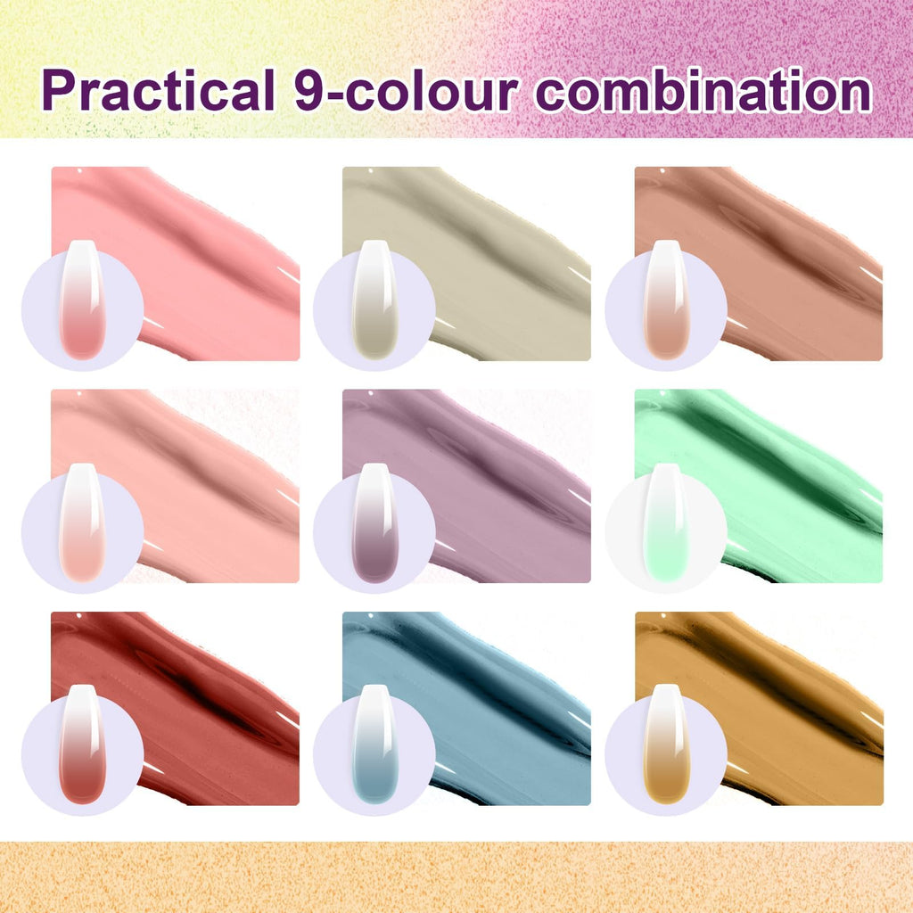 Gradient Painting Gel,(plenty of diff combinations!) 9 Colors Ombre Gel Nail Polish with 100Pcs Nail Sponges &Tweezers, Sponging Gel Nail Polish for Ombre Nails